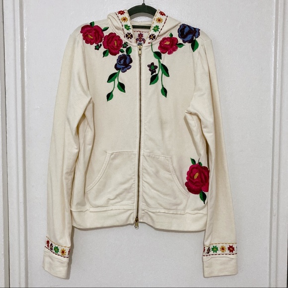Johnny Was Tops - Johnny Was Floral Embroidered Zip Up Sweatshirt Size L
